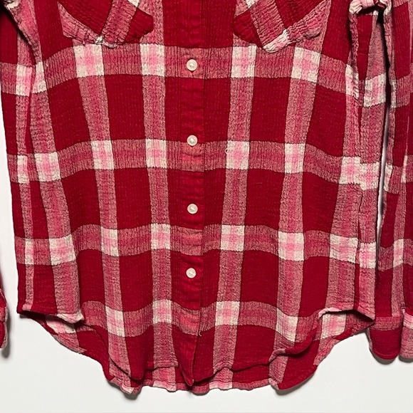 Lucky Brand Classic Women's red Yarn Dyed Plaid front pockets Button Down Shirt - Picture 5 of 6